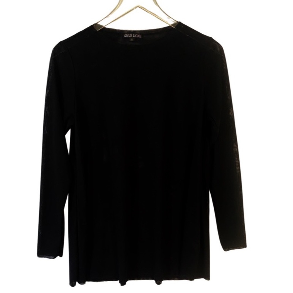 A’NUE LIGNE Sheer Black Mesh Top Size Small
